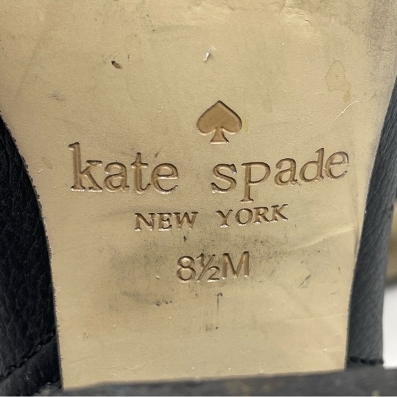 Kate Spade | Black Leather Pull On Heeled Bow Ankle Boots - Picture 8 of 9